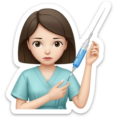 sick woman getting syringe shot arm sticker