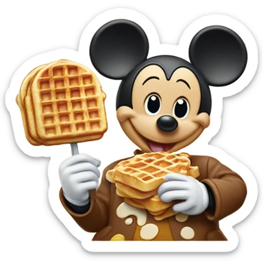 Happy Mickey Mouse eating waffles with syrup  sticker
