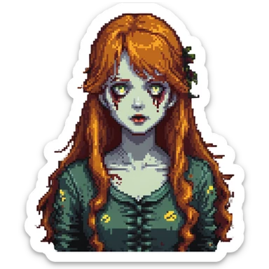zombie girl with long ginger hair and bangs sticker