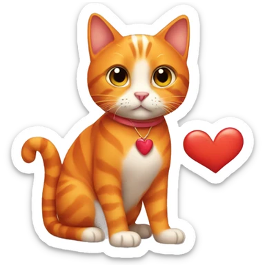 Orange cat holding a heart sticker