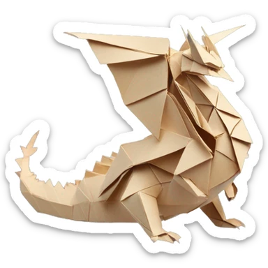 Beige Origami dragon made of newspapers on fire, surrounded by fairy lights nebula galaxy stars swirls iridescent covered in dried flowers bokeh library bunting floral flowers fire flames sticker