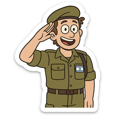 an Israeli soldier, cartoon style, saluting, cheerful expression sticker