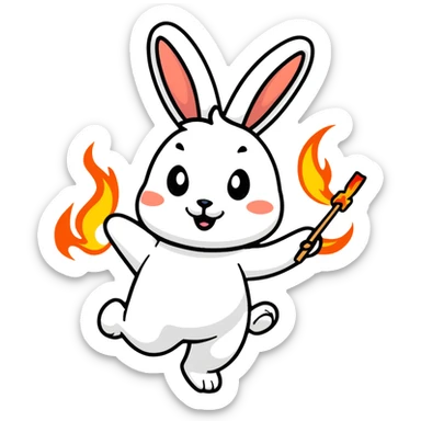 Rabbit doing fire dance poi sticker