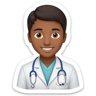 young doctor with dark hair and brown skin smiling sticker