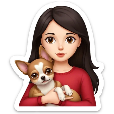 Girl with dark hair and chihuahua  sticker