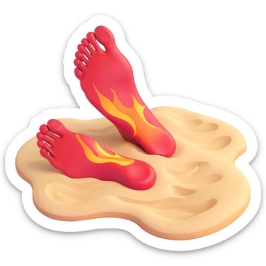 foot stepping on scorching hot beach sand with heat waves rising, showing pain without blood sticker