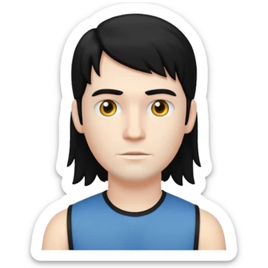 White  boxer with black hair and a long mullet haircut sticker