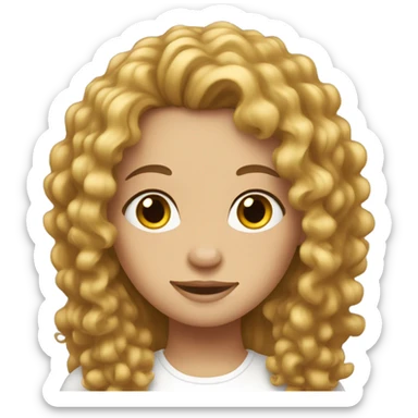 girl with curly long brunette hair and white top sticker