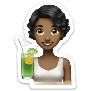 smiling girl with black hair drinking a cocktail sticker