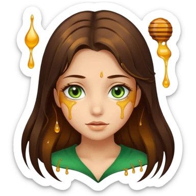 Pretty girl, with dark brown honey hair and green eyes and hair strands dripping with honey sticker
