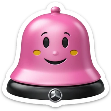 pink call bell with black base and silver button and with smiley face on it sticker