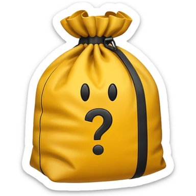 heavy bag printed with overstuffed with yellow question marks sticker