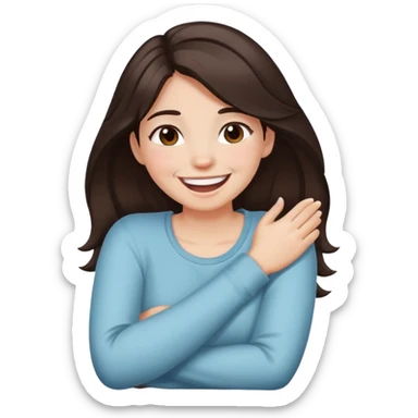 arms crossed holding neck laughing girl dark brown hair white hair  sticker