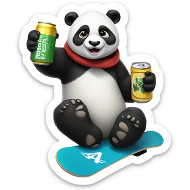 panda snowboarding with a beer can sticker