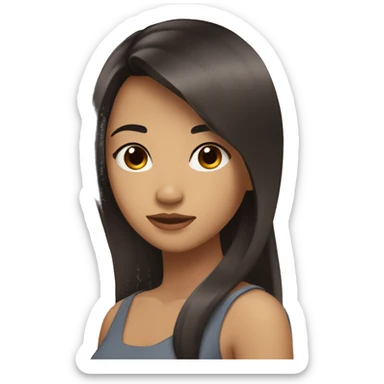 girl with slightly brown skin, straight hair, filipino routes, dimples, dark brown straight hair, dark brown eyes sticker