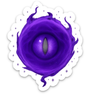 Change the green energy orb to a glowing purple energy orb with a prominent eye in the center, magical and mysterious, no background. Emphasize the glowing purple color and the mystical eye at the center, radiating magical energy. sticker