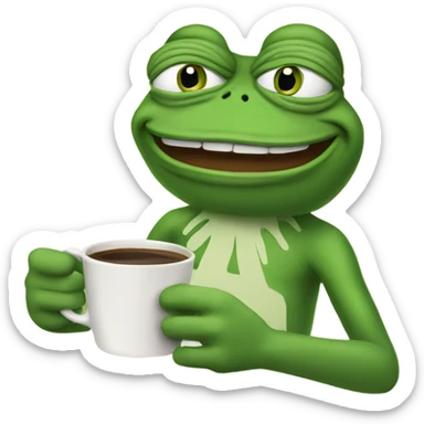 pepe the frog with a cup of coffee sticker