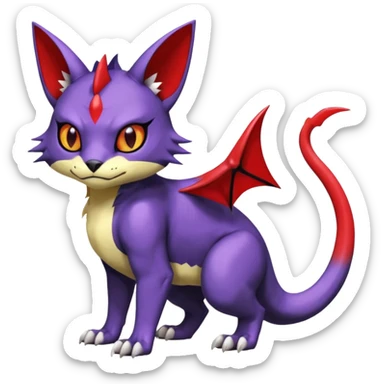 with red markings, white belly, scaley scaly batty feline-like quadrupedal digitigrade furry feral Bastet-Noibat-Gatomon-Garchomp-Digimon-Fakémon-Pokémon-creature (full body) sticker