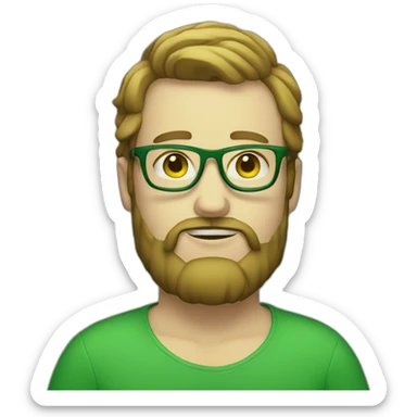 a white man green glasses small beard fat sticker