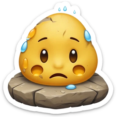 embarrased yellow emoji sqeezing eyes shut with sweat coming down the face hidding behind a rock sticker