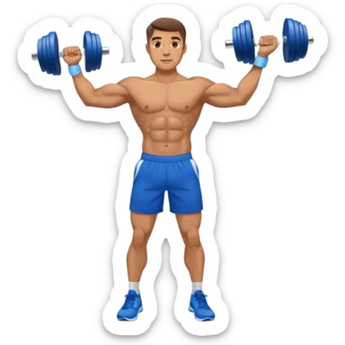 man with blue shorts doing side-lateral raise (T pose) with light dumbbells sticker