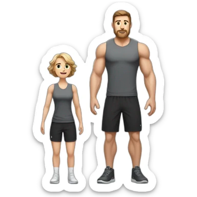 Full height Actively gesturing with hands Pale skinned Fit Man With the biceps and brown hair in dark gray Sleeveless Mike, black oversize sports shorts, watch and white Sneakers sticker