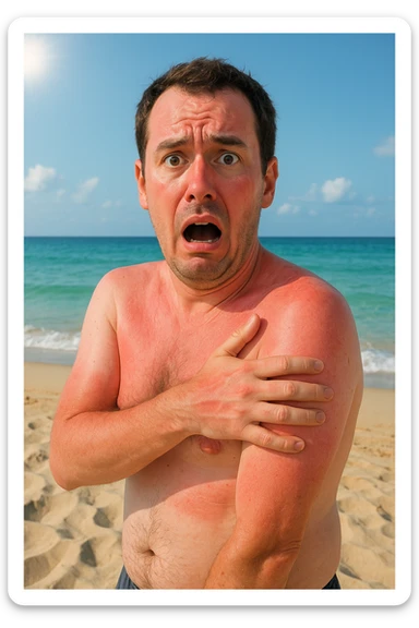 uomo a mare con paura delle ustioni, ed è un po' bruciato sticker