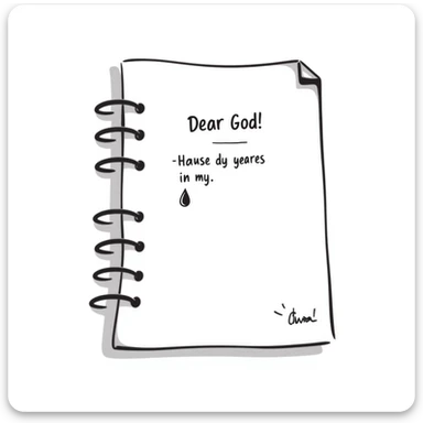 Hand-drawn notebook page with "Dear God" written at the top in a student's handwriting, looking like the start of a desperate essay sticker