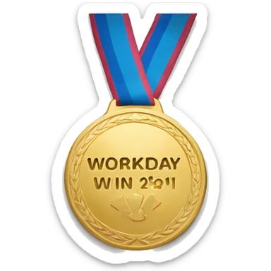 Gold medal with words "Workday Win" engraved on it sticker