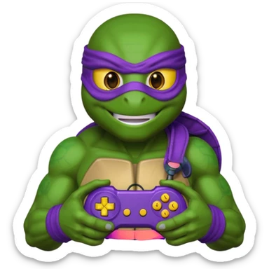 Donatello from Teenage Mutant Ninja Turtles, emoji style, with a joystick in hand sticker