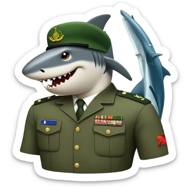shark biting submarine cable in pak army uniform and cap sticker