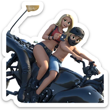blonde duo with motorcycle outdoors sticker