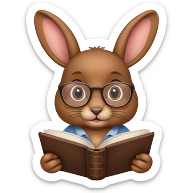 Brown bunny with reading glasses and book. sticker