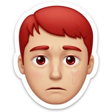 Man with a reddened, sad face, a tear flowing from his eye down his cheek sticker