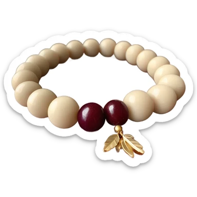 Mala beads beige bracelet with burgundy fluff sticker
