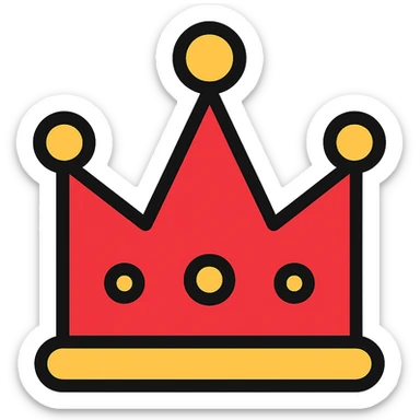 A red crown in the style of lineal color icon with black outlines sticker