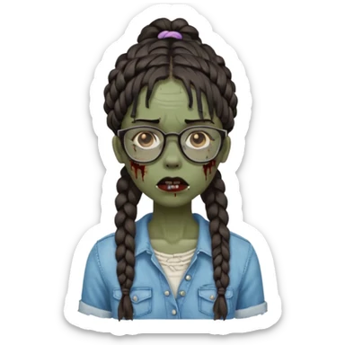 black zombie girl with glasses and braided hair sticker