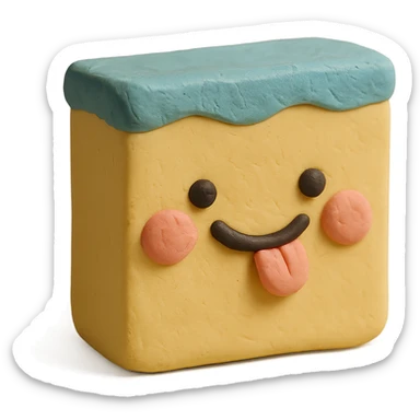 cleaning sponge with a cute smiling face, playful expression, pastel colors in claymation style sticker