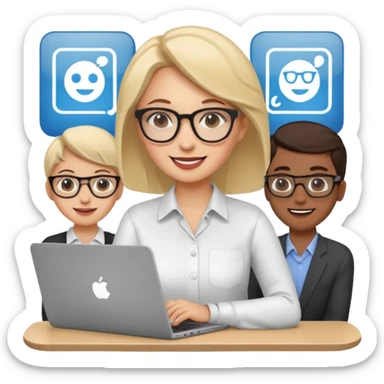 a woman developer in a meeting with others developers sticker