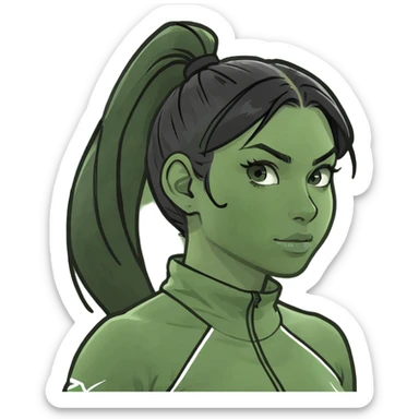 Mixed-race athletic woman with caramel skin, long black curly hair in a high ponytail, riding a pastel pink stationary bike sticker