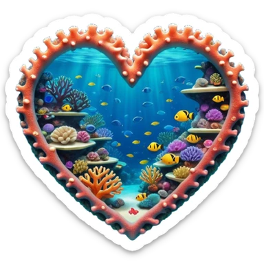 Cinematic Realistic Heart Reef Landscape Emoji, depicted with a naturally heart‚Äêshaped coral formation in vibrant marine hues, rendered with detailed underwater textures and luminous lighting. sticker