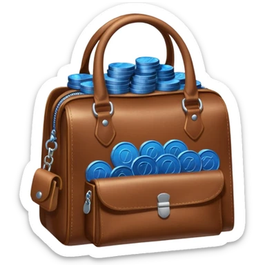 leather bag on top of blue coins stack sticker