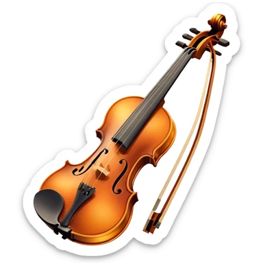 Cinematic Realistic Violin, rich polished wood with delicate curves, taut strings reflecting warm golden light, fine dust particles catching the glow, intricate f-holes adding elegance, glowing with an air of timeless beauty and musical soul. sticker