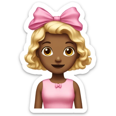 A girl wearing a pink dress and pink bow sticker