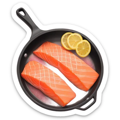 Salmon fish on frying pan sticker