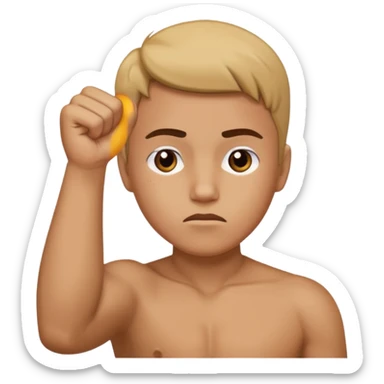 😔 use this emoji but make him have an arm up with a fist sticker