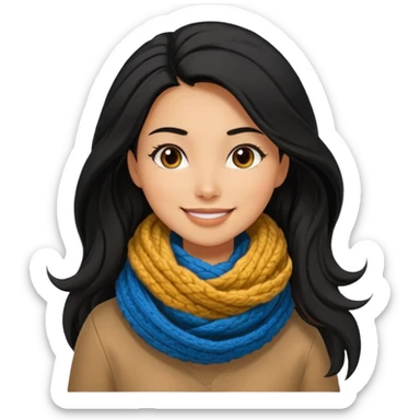 A black hair stylish woman in a long and knitted scarf, hair flowing in the winter breeze. sticker