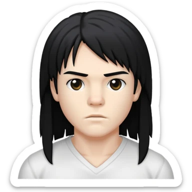 White  boxer with black hair and a long mullet haircut sticker