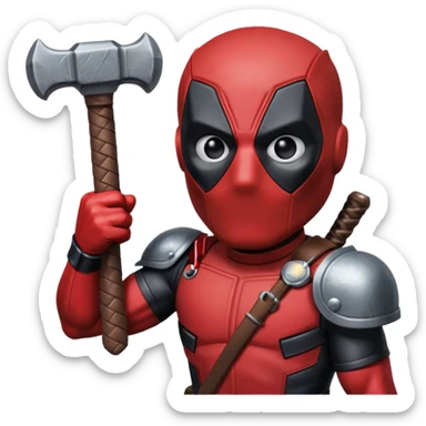 Deadpool holding thors hammer sticker