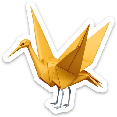 Cinematic Realistic Origami Crane Emoji, featuring a beautifully folded paper crane with crisp, delicate edges and intricate creases. The elegant structure casts soft shadows under warm, natural lighting, with a subtle texture of fine paper enhancing its serene and symbolic presence. sticker